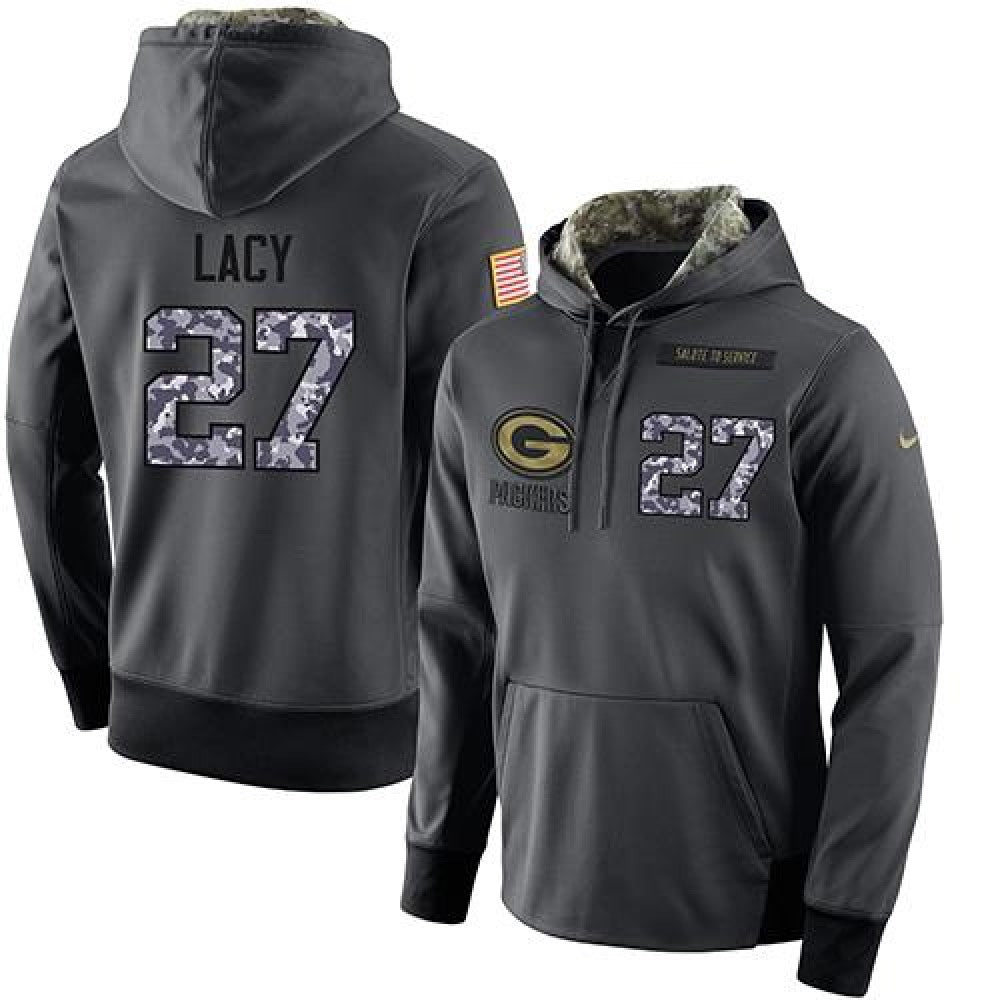 NFL Men's Green Bay Packers #27 Eddie Lacy Stitched Black Anthracite Salute to Service Player Performance Hoodie
