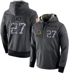 NFL Men's Green Bay Packers #27 Eddie Lacy Stitched Black Anthracite Salute to Service Player Performance Hoodie