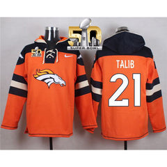 Broncos #21 Aqib Talib Orange Super Bowl 50 Player Pullover NFL Hoodie