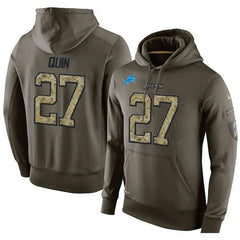 NFL Men's Detroit Lions #27 Glover Quin Stitched Green Olive Salute To Service KO Performance Hoodie