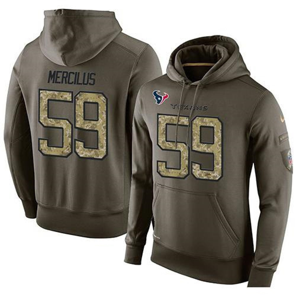 NFL Men's Houston Texans #59 Whitney Mercilus Stitched Green Olive Salute To Service KO Performance Hoodie