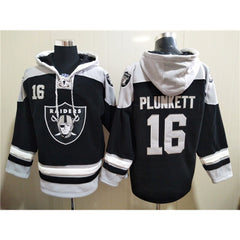 Men's Las Vegas Raiders #16 Jim Plunkett Black Ageless Must-Have Lace-Up Pullover Hoodie