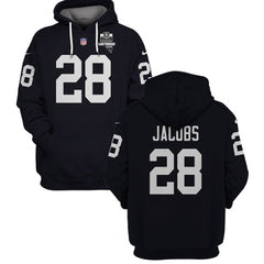 Men's Las Vegas Raiders #28 Josh Jacobs 2021 Inaugural Patch Black Pullover Hoodie