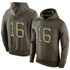 NFL Men's Los Angeles Rams #16 Jared Goff Stitched Green Olive Salute To Service KO Performance Hoodie