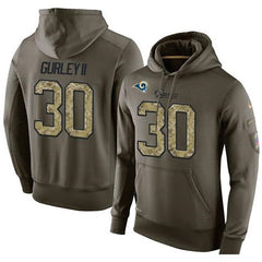 NFL Men's Los Angeles Rams #30 Todd Gurley II Stitched Green Olive Salute To Service KO Performance Hoodie
