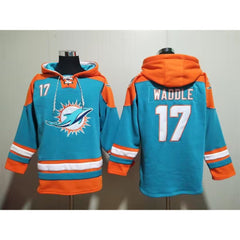 Men's Miami Dolphins #17 Jaylen Waddle Aqua Lace-Up Pullover Hoodie