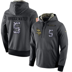 NFL Men's Minnesota Vikings #5 Teddy Bridgewater Stitched Black Anthracite Salute to Service Player Performance Hoodie