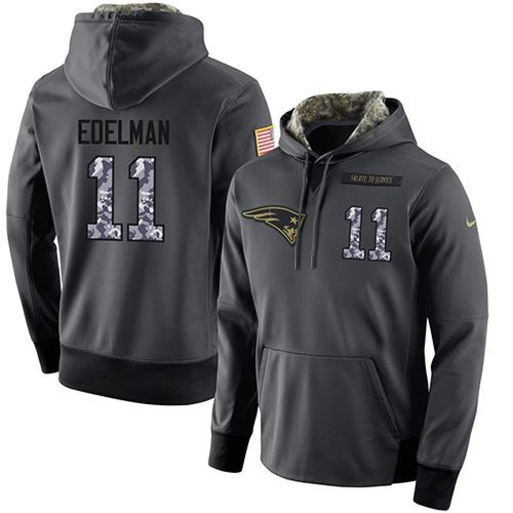 NFL Men's New England Patriots #11 Julian Edelman Stitched Black Anthracite Salute to Service Player Performance Hoodie
