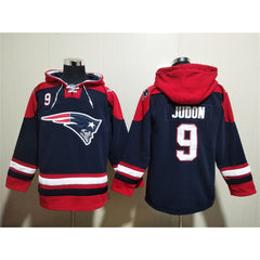 Men's New England Patriots #9 Matthew Judon Navy Ageless Must-Have Lace-Up Pullover Hoodie