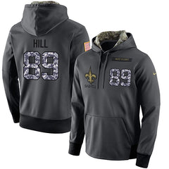 NFL Men's New Orleans Saints #89 Josh Hill Stitched Black Anthracite Salute to Service Player Performance Hoodie
