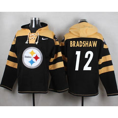 Steelers #12 Terry Bradshaw Black Player Pullover NFL Hoodie