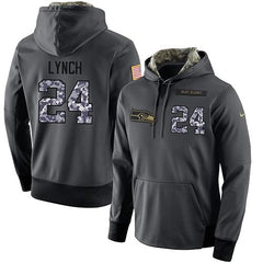 NFL Men's Seattle Seahawks #24 Marshawn Lynch Stitched Black Anthracite Salute to Service Player Performance Hoodie