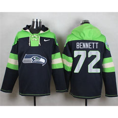Seahawks #72 Michael Bennett Steel Blue Player Pullover NFL Hoodie
