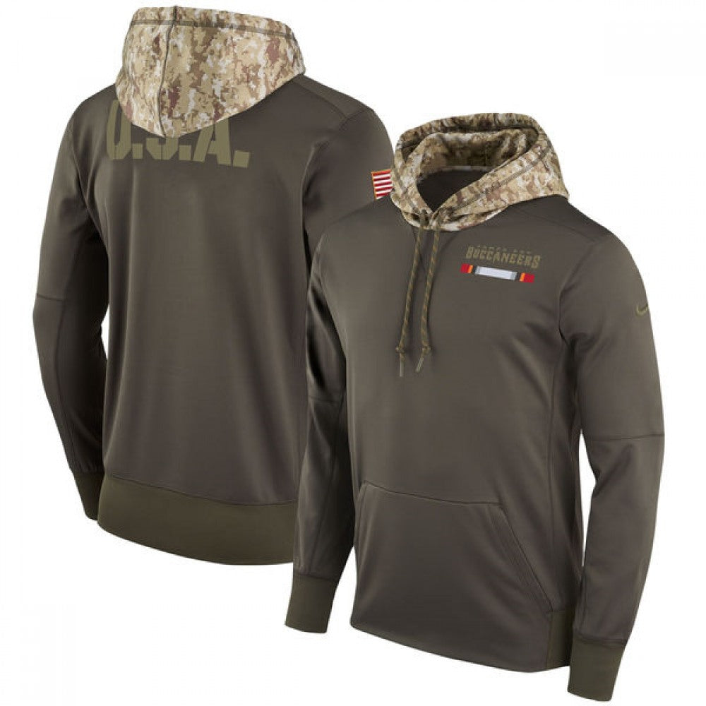 Men's Tampa Bay Buccaneers Olive Salute to Service Sideline Therma Pullover Hoodie