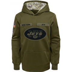 Youth New York Jets Olive Salute to Service Pullover Performance NFL Hoodie