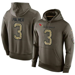 NFL Men's Arizona Cardinals #3 Carson Palmer Stitched Green Olive Salute To Service KO Performance Hoodie