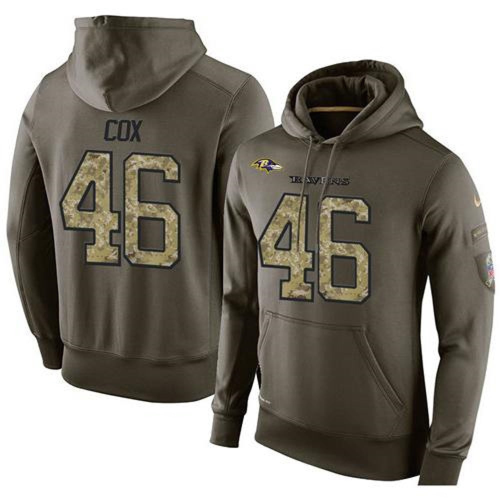 NFL Men's Baltimore Ravens #46 Morgan Cox Stitched Green Olive Salute To Service KO Performance Hoodie