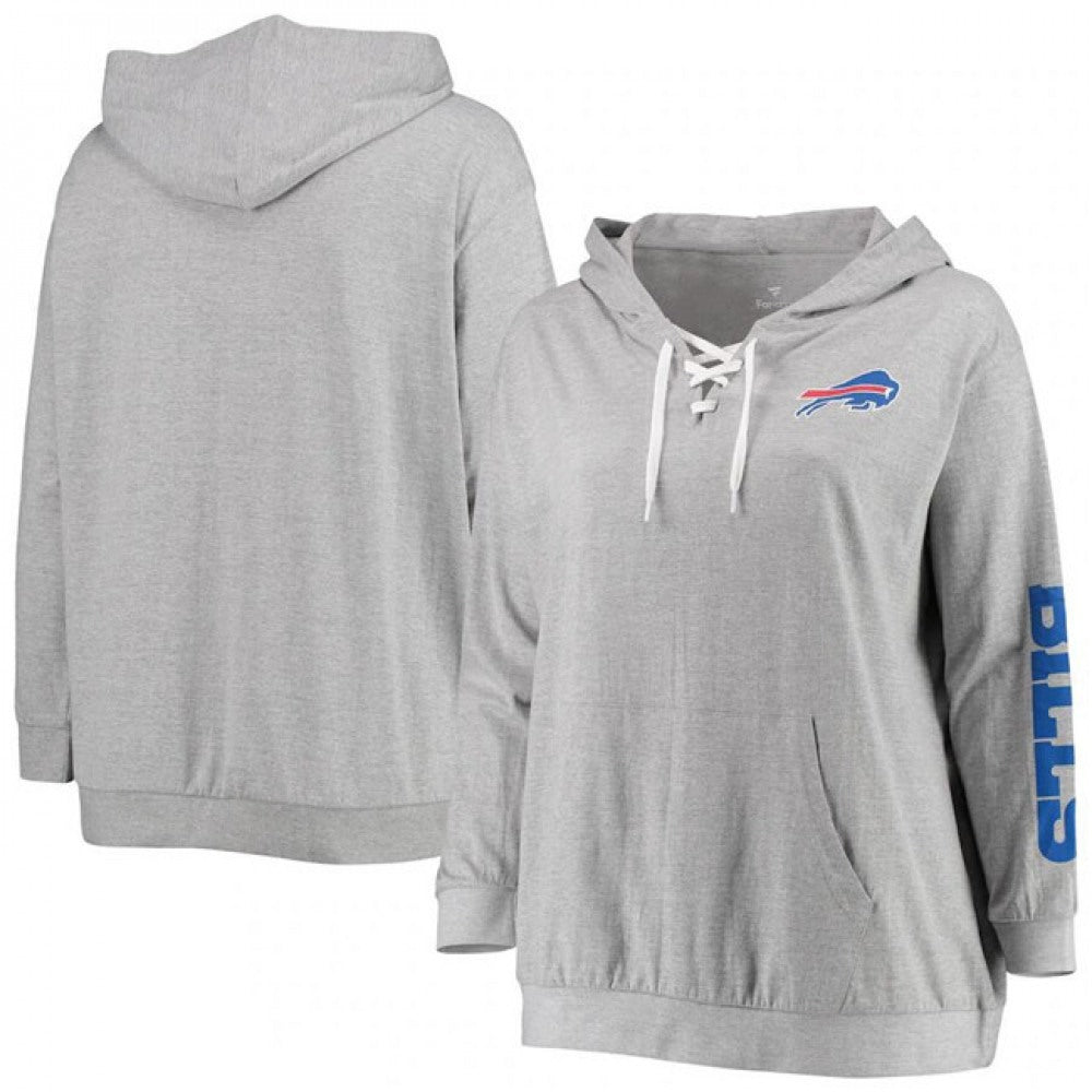 Women's Buffalo Bills Heathered Gray Plus Size Lace-Up Pullover Hoodie