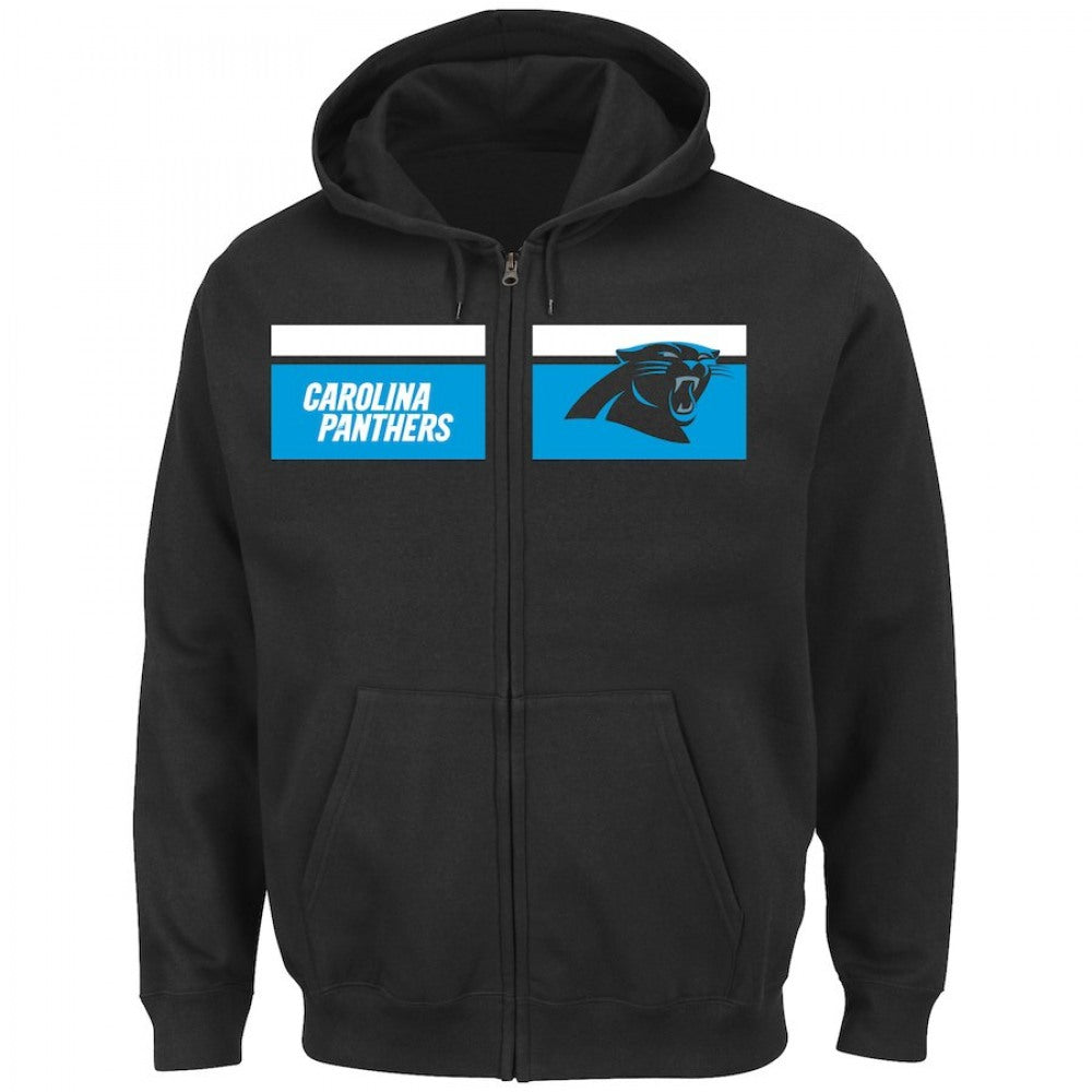 Men's Carolina Panthers Black Majestic Touchback Full-Zip NFL Hoodie