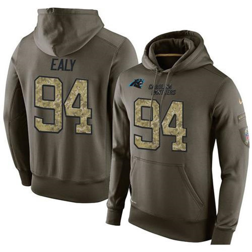 NFL Men's Carolina Panthers #94 Kony Ealy Stitched Green Olive Salute To Service KO Performance Hoodie