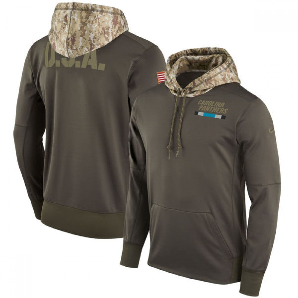 Men's Carolina Panthers Olive Salute to Service Sideline Therma Pullover Hoodie