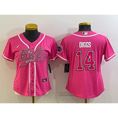 Women's Buffalo Bills #14 Stefon Diggs Pink With Patch Cool Base Stitched Baseball Jersey(Run Small)