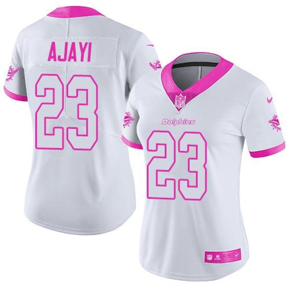 Dolphins #23 Jay Ajayi White/Pink Women's Stitched NFL Limited Rush Fashion Jersey