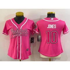 Women's New England Patriots #10 Mac Jones Pink With Patch Cool Base Stitched Baseball Jersey(Run Small)