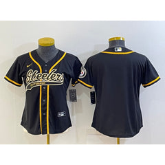 Women's Pittsburgh Steelers Blank Black With Patch Cool Base Stitched Baseball Jersey(Run Small)