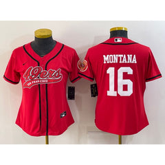 Women's San Francisco 49ers #16 Joe Montana Red With Patch Cool Base Stitched Baseball Jersey(Run Small)
