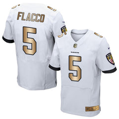 Ravens #5 Joe Flacco White Men's Stitched NFL New Elite Gold Jersey