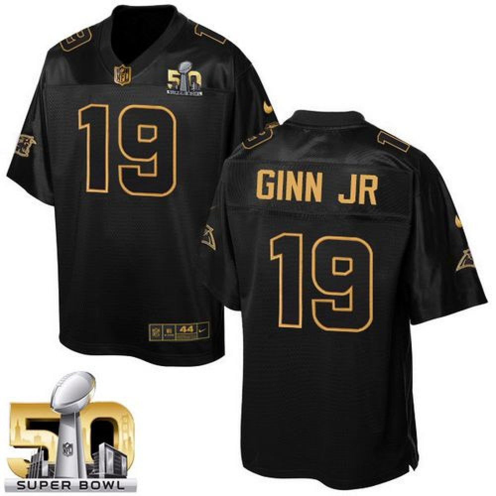 Panthers #19 Ted Ginn Jr Black Super Bowl 50 Men's Stitched NFL Elite Pro Line Gold Collection Jersey