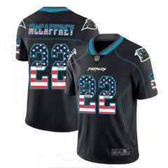 Men's Carolina Panthers #22 Christian McCaffrey Black USA Flag Color Rush Limited Fashion NFL Jersey