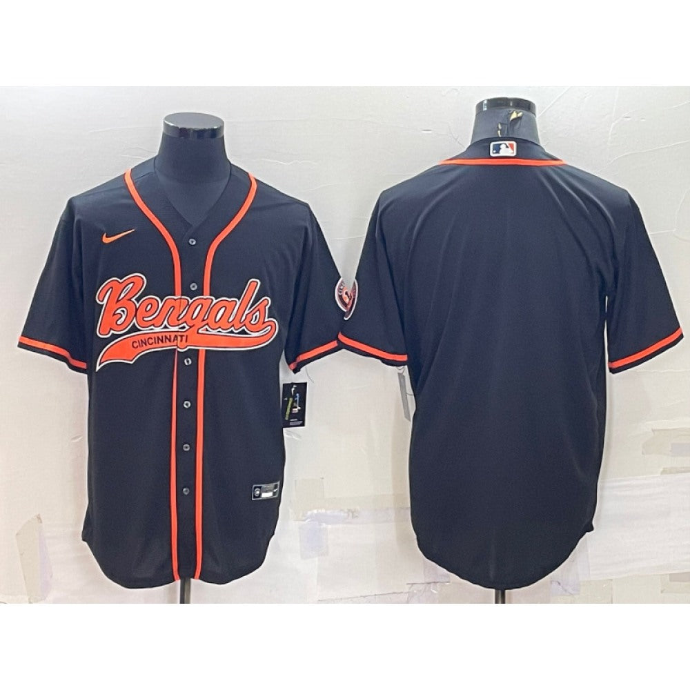 Men's Cincinnati Bengals Blank Black With Patch Cool Base Stitched Baseball Jersey