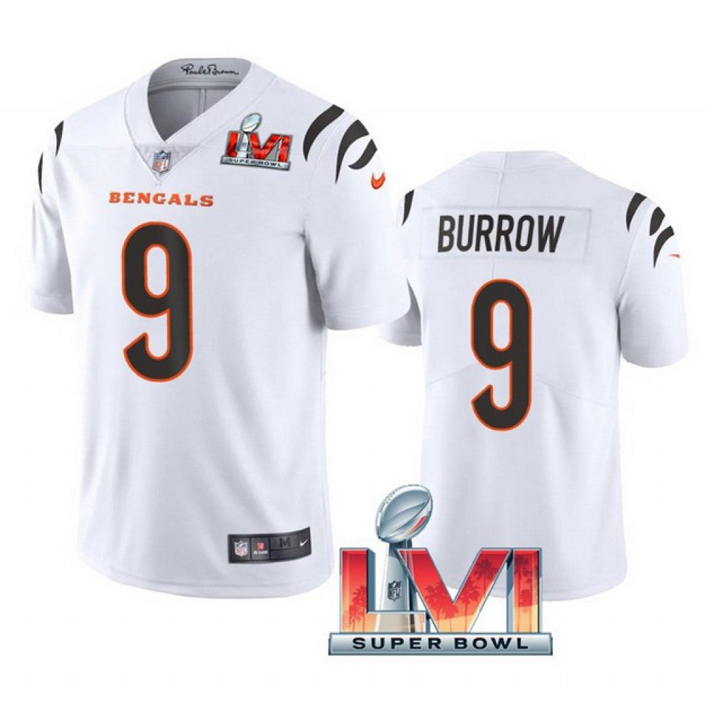Men's Cincinnati Bengals #9 Joe Burrow 2022 White Super Bowl LVI Vapor Limited Stitched Jersey