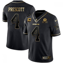 Men's Dallas Cowboys #4 Dak Prescott Black Golden With C Patch Edition Limited Stitched Jersey