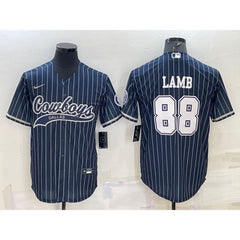 Men's Dallas Cowboys #88 CeeDee Lamb Navy With Patch Cool Base Stitched Baseball Jersey
