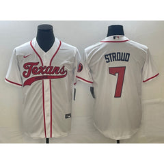 Men's Houston Texans #7 C.J. Stroud White With Patch Cool Base Stitched Baseball Jersey