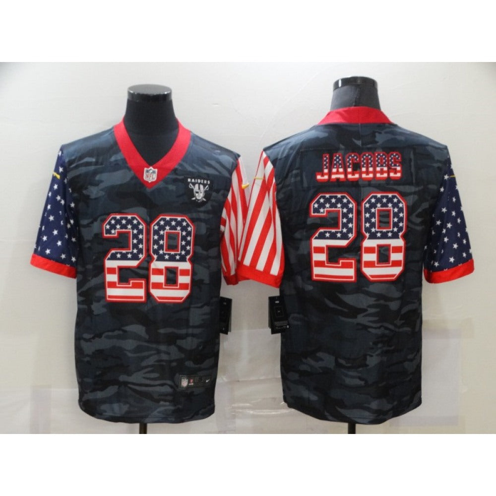 Men's Las Vegas Raiders #28 Josh Jacobs Camo USA Flag Limited Stitched Jersey