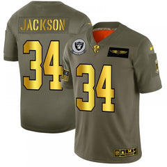Men's Oakland Raiders #34 Bo Jackson 2019 Olive/Gold Salute To Service Limited Stitched NFL Jersey