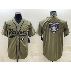 Men's Las Vegas Raiders Olive Salute to Service Team Big Logo Cool Base Stitched Baseball Jersey