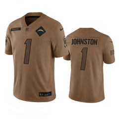 Men's Los Angeles Chargers #1 Quentin Johnston 2023 Brown Salute To Service Limited Stitched Jersey