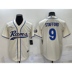 Men's Los Angeles Rams #9 Matthew Stafford Bone Cool Base Stitched Baseball Jersey
