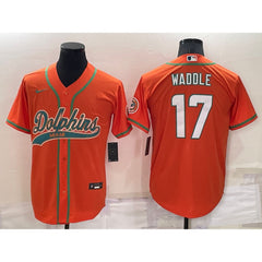 Men's Miami Dolphins #17 Jaylen Waddle Orange Cool Base Stitched Baseball Jersey