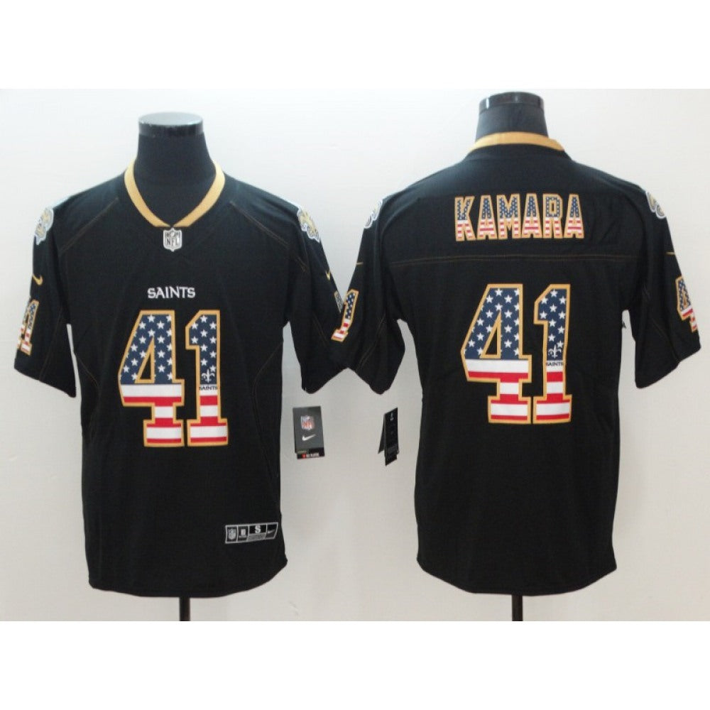 Men's Saints #41 Alvin Kamara Black 2018 USA Flag Color Rush Limited Fashion NFL Stitched Jersey