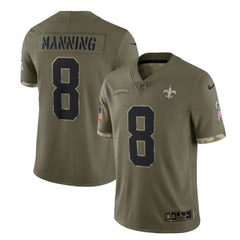 Men's New Orleans Saints #8 Archie Manning Olive 2022 Salute To Service Limited Stitched Jersey