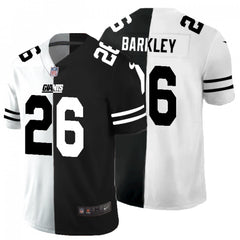Men's New York Giants #26 Saquon Barkley Black & White Split Stitched Jersey