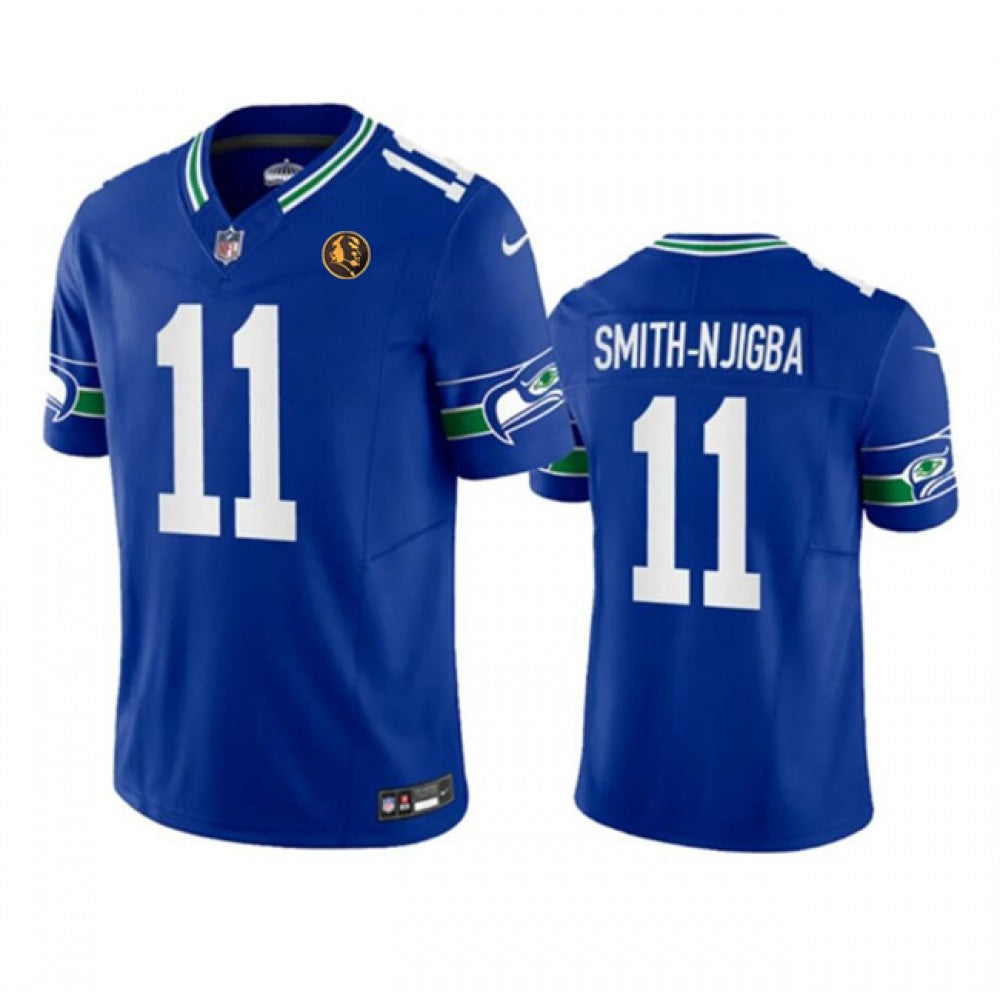 Men's Seattle Seahawks #11 Jaxon Smith-Njigba Royal 2023 F.U.S.E. Throwback With John Madden Patch Vapor Limited Stitched Football Jersey