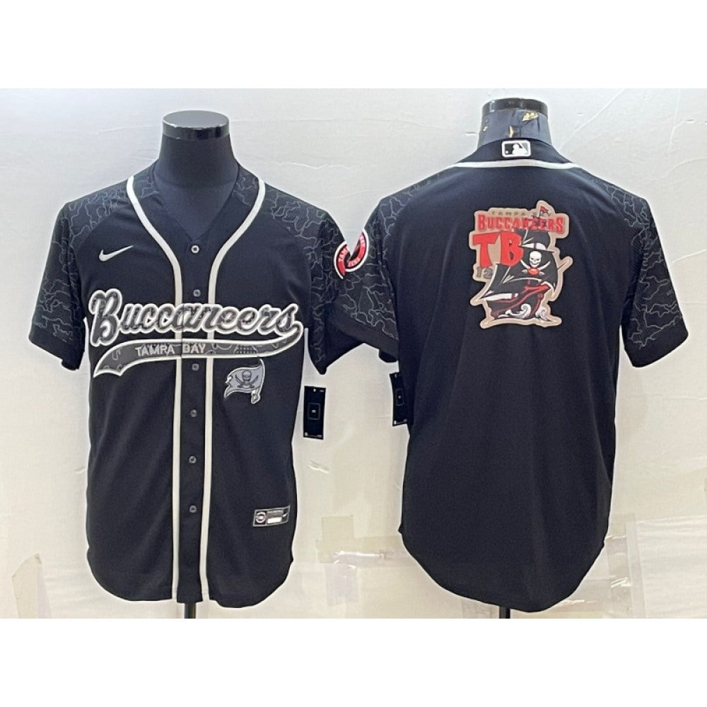 Men's Tampa Bay Buccaneers Black Reflective Team Big Logo With Patch Cool Base Stitched Baseball Jersey