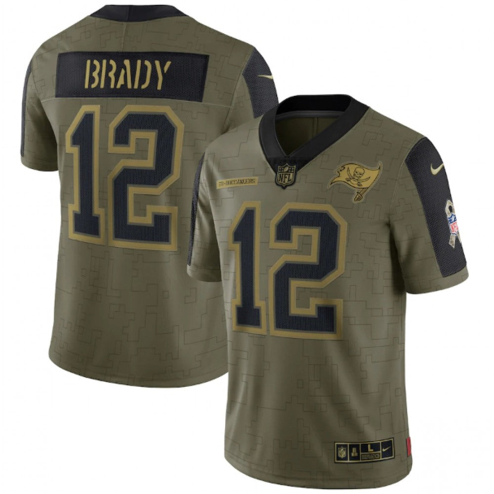 Men's Tampa Bay Buccaneers #12 Tom Brady 2021 Olive Salute To Service Limited Stitched Jersey